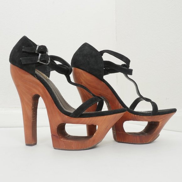Two Lips Retro Wood Strappy Suede Platform Cut Out Sexy Bohemian 9 Disco Shoes - Picture 8 of 14
